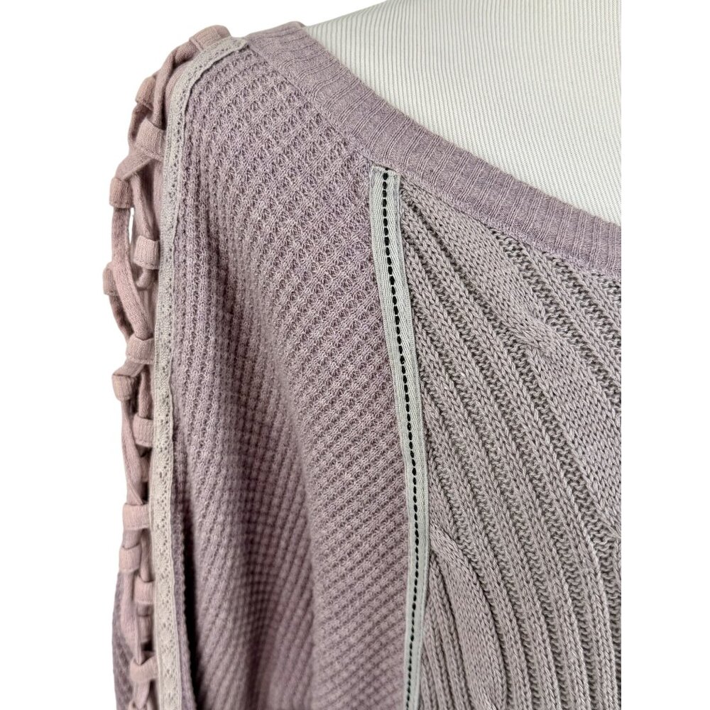 Free People Lilac Lace Up Sleeve Thermal Cable Knit Sweater | Boho Grunge Fairy - Picture 4 of 16